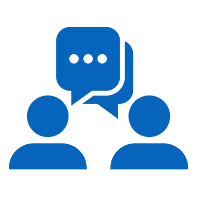 two people with a chat bubble in between them graphic