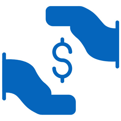 two hands with a dollar sign in between them graphic