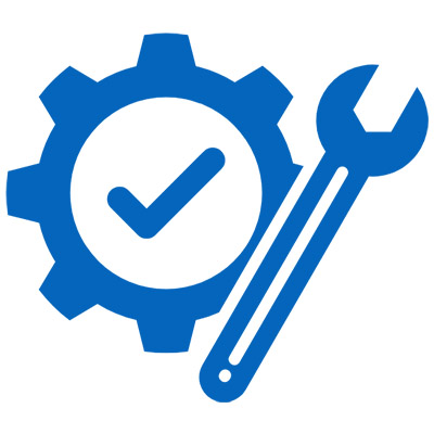 gear with check mark inside of it and wrench beside it graphic