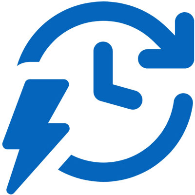 arrow around two hands on a clock with lighting bolt symbol graphic