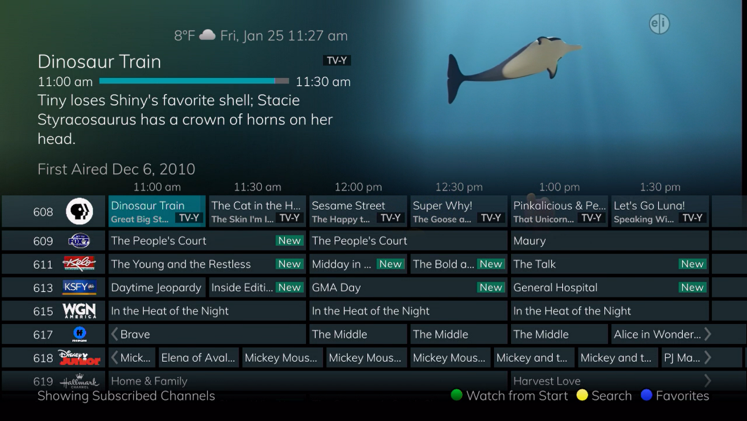 View of the WTCtv guide with eight rows and six columns