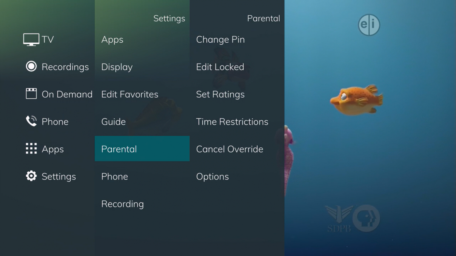 Selecting Parental Option to Change Pin