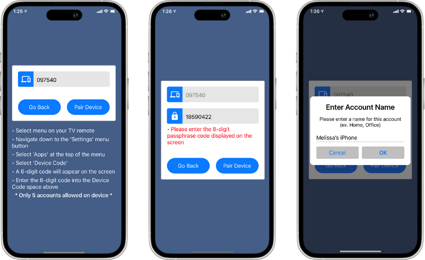 Pairing Screen on Mobile